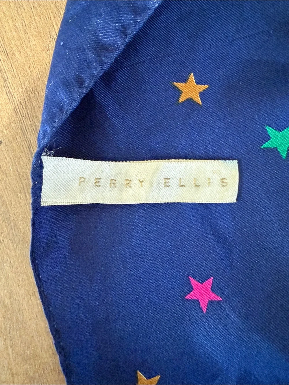 Vintage Perry Ellis Silk Navy Star-Print Scarf